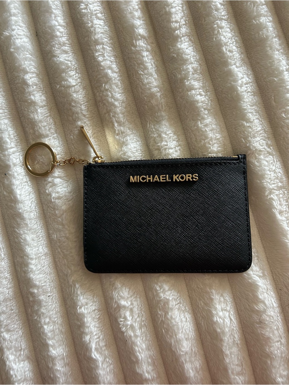 30% off Michael Kors Black Leather Zip Card Holder with Gold Hardware
